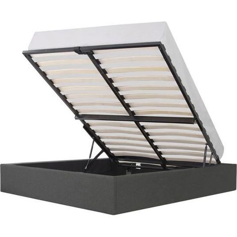 ECLIPSE Lit coffre adulte - Tissu gris fonce - Sommier inclus - l 140 x L 190 cm (1/5)