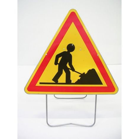 Nadia Signalisation – Panneau de signalisation AK5 travaux 700mm T1 – Métal galvanisé 1mm – Pieds en fil de fer 12mm – Certifié NF TSI 03