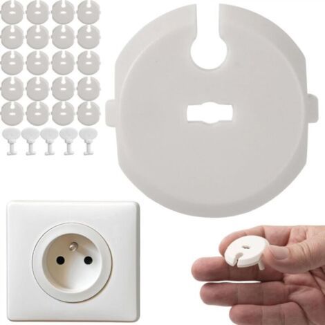 20 x Caches adhésifs blancs pour prises électriques, adaptés aux prises de type E, sécurité enfant, protection contre l'insertion des doigts, cache-prise avec clés, sécurité bébé, prises électriques s
