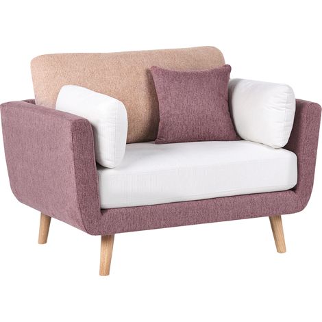 Sillón tapizado en tela con reposabrazos patas macizas cojines adicionales repelente al agua rosa Bolga