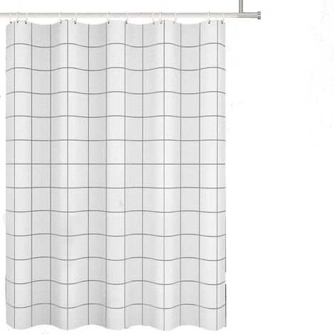 Rideau de douche blanc - rideau de douche imperméable - rideau de douche à carreaux - 180 cm x 200 cm - rideau imperméable - rideau de douche d'hôtel - avec crochets - convient pour salle de bain - ri (1/5)