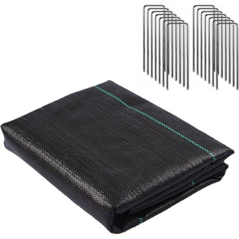 Toile de paillage 3x50FT avec 15 agrafes - Résistante aux UV - Empêche la croissance des mauvaises herbes - Bâche géotextile perméable à l'eau (1/5)