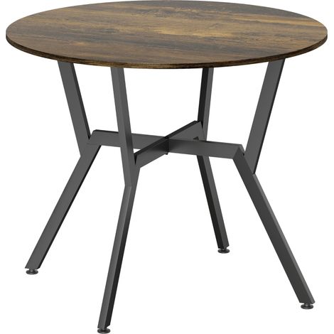 Dining Table, Round Kitchen Table with Black Legs, Anti-slip Foot Pads for Living Room, Dining Room 90 x 76 cm, Rustic Brown (1/5)