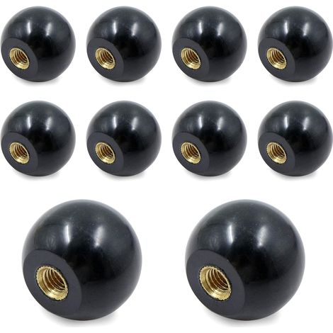 Ball Lever Knob - 10 pieces M6  25mm Insulating Handle Black Bakelite Ball Knob, Round Female Thread Copper Nut Universal Accessories for Machine Tools (1/5)