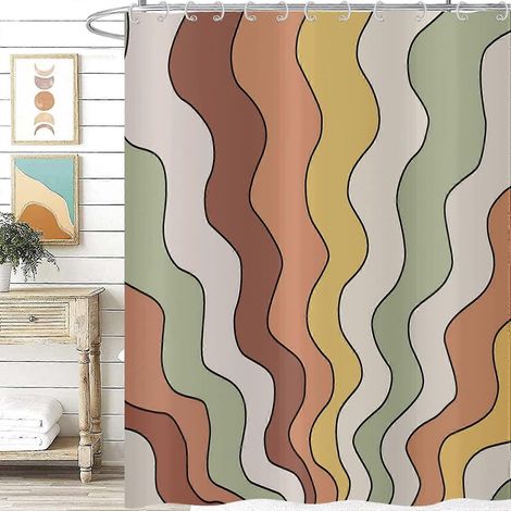Rideau de douche rétro vintage groovy 180x180, esthétique et coloré orange jaune vert hippie trippant art abstrait milieu du siècle rideau de bain imperméable Pol (1/5)