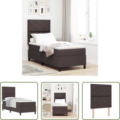 Matelas ferme-moyen -  Lit à ressorts avec matelas Marron foncé 80 x 200 cm tissu (1/5)