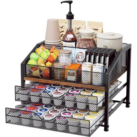 Tiroir de rangement pour Capsules, avec Support de Sirop de Café, Grande Capacité 3 niveauxs 37x30x27cm
(1/5)