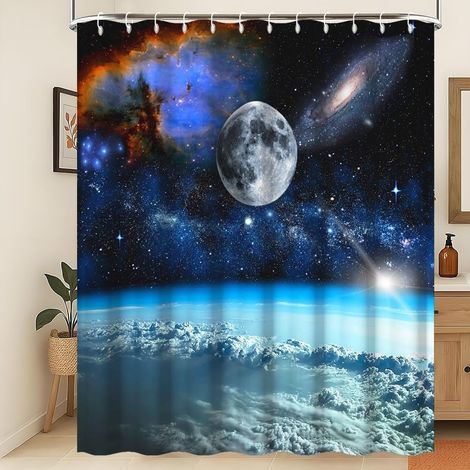 Rideau de Douche Galaxie Extérieur Espace Univers Nébuleuse Ciel étoilé Rideau de Salle de Bain Galaxie Étoiles dans l'espace Planètes astronomiques célestes Rideau de Bain 120x180cm (1/5)