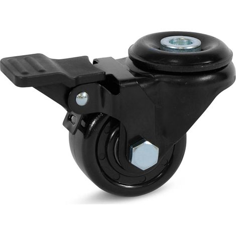 Roue pivotante freinée - MESO - Nylon noir - 50mm - Trou central - 150kg (1/2)