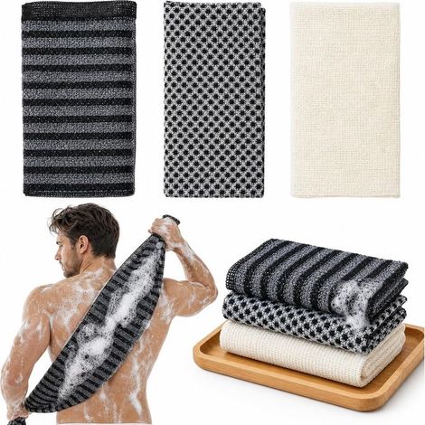 Japanisches Peeling-Rückenwaschhandtuch, 3-teilig, 25×100 cm, doppelseitiges Peeling-Duschhandtuch, Körperpeeling für Rücken, Arme und Beine für Männer und Frauen (gemischt) (1/5)