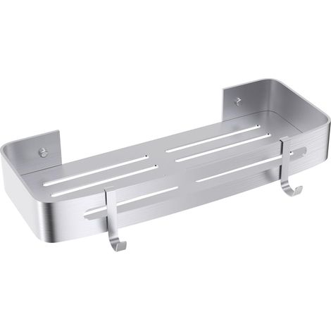 Eckregal aus Aluminium, kein Bohren erforderlich, 2 Haken, Shampoo-Halterung, 1 Stück, silber