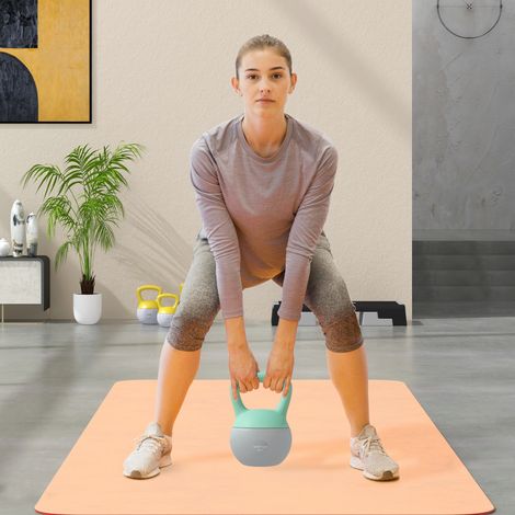 de manche antidérapant 8 kg 19x19x28 cm vert gris pour kettlebell métallique rempli de sable et pour la maison et (1/4)