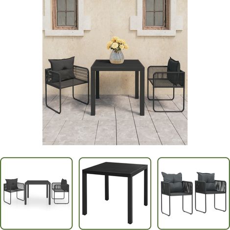vidaXL Terrassenset - 3-tlg. Garten-Essgruppe PVC Rattan Schwarz (1/5)