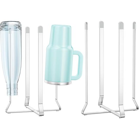Flaschenabtropfgestell – 2-teilig – Edelstahl – faltbar und rutschfest – für Küche und Reisen – Silber (1/3)