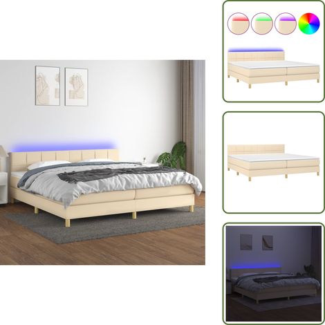 Sommier à lattes de lit et matelas et LED Crème 200x200cm Tissu - Sommier Tapissier - Lit Plateforme - Lit Avec Led - Matelas À Ressorts Ensachés - Têted Lit Ajustable (1/5)