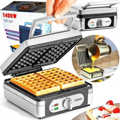 Gaufrier XL pour 2 gaufres, puissance réglable, grand format, inox 1400 W, grille-pain professionnel