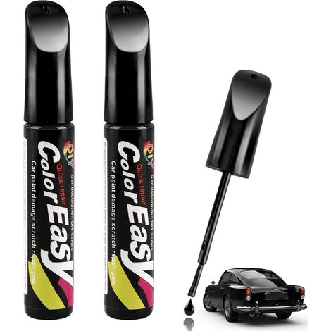 Penna per ritocco nero lucido da 2 pezzi, 12 ml ad asciugatura rapida Penna per riparazione graffi Penna antigraffio per vernice automatica per carrozzeria Auto Moto Bici Riparazione facile precisa (1/5)