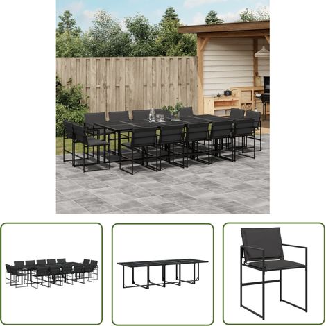 The Living Store Ensemble à manger de jardin avec coussins 15 pcs noir textilène - Salon De Jardin - Mobilier De Jardin - Set De Jardin - Table De Jardin - Chaises De Jardin (1/5)