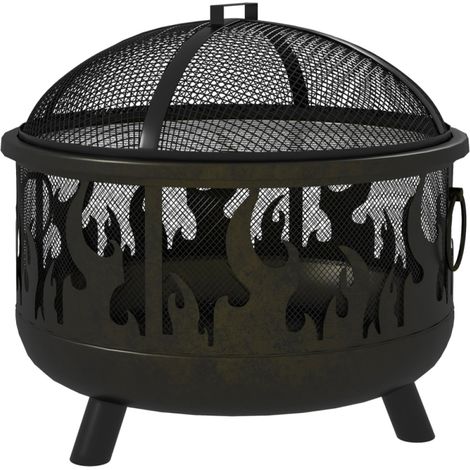 Brasero Extérieur 2 en 1 Barbecue de Jardin avec Grille Amovible, Pare-Étincelles et Tisonnier - Ø61 x 55 cm (1/5)