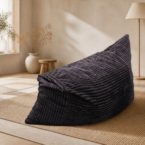 Divano letto pouf gigante 180 x 125 cm in velluto a coste grigio scuro HAVRYA (1/5)