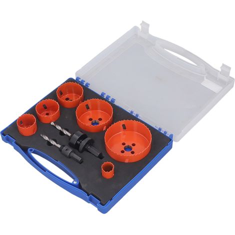 Set mit 8 Lochsägen mit geringem Bohrwiderstand, orangefarbene HSS-Schneidwerkzeuge mit Kunststoff-Aufbewahrungsbox (1/5)