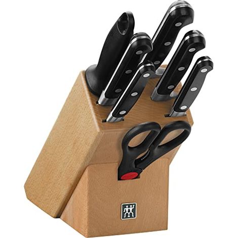 Zwilling Bloque de cuchillos, 8 piezas, bloque de madera, cuchillos y tijeras de acero inoxidable especial/mango de plástico, Profesional S