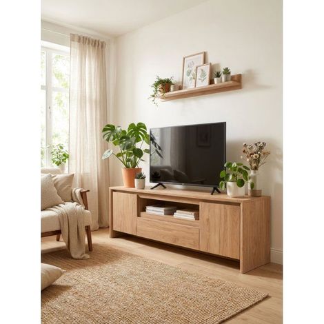 Meuble TV GENF - Chene Jackson - 2 portes, 1 tiroir et 1 niche - 163,5 x 40 x 59 cm