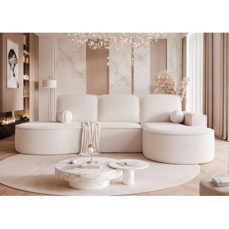 Ecksofa Schlafsofa Sofa ARLET in Stoff Abriamo Creme Ottomane Rechts (1/5)