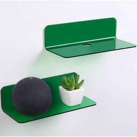 Étagère murale flottante acrylique verte sans perçage, étagère de rangement murale pour enceinte horloge plantes décoration, 1 pièce (1/5)