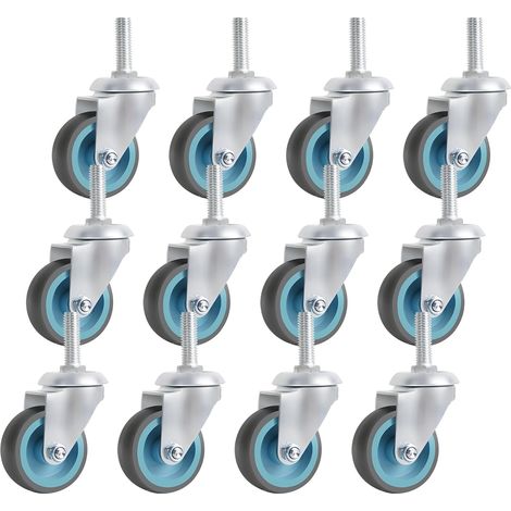 M10×30mm Roulettes Pivotantes 50mm pour Meubles - 12 Pcs Charges Lourdes 50kg par Roue - Transport Petit Caoutchouc pour Chariot (1/5)