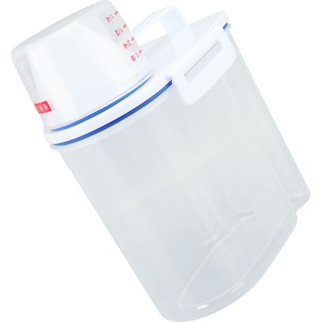 Bac de stockage de riz, conteneurs de céréales, distributeur hermétique avec bec verseur, récipient alimentaire avec tasse à mesurer transparent 1.5kg blanc (1/5)