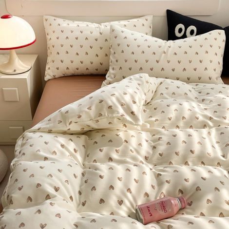 Bettbezug, Mikrofaser, Herzmuster, Reißverschluss, Kissenbezug, Schlafzimmer für Erwachsene/Kinder (1/5)