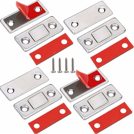 Aimant Porte Placard 4 Pièces Loquet Magnetique Très Mince Loquets Magnétiques à Coller Aimant Fermeture Adhésif Meuble Aimant Puissant pour Porte Coulissante Tiroirs Fenêtre Aimanté Armoire Te (1/5)