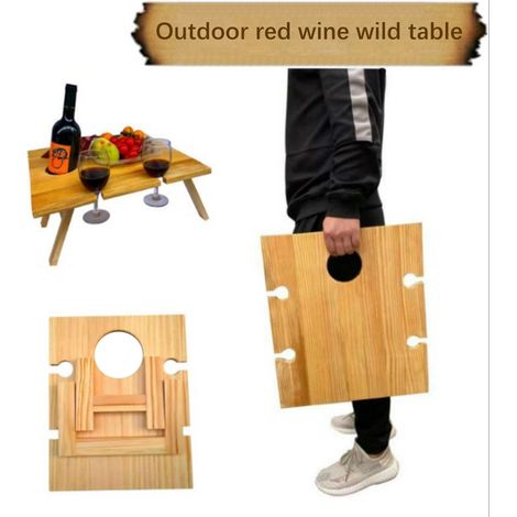 Picknicktisch mit Weinbegleitung, klappbar und tragbar, inklusive Käseplatte und stabilem Speisenarrangement Weintisch aus Massivholz für Konzerte im Park (1/5)