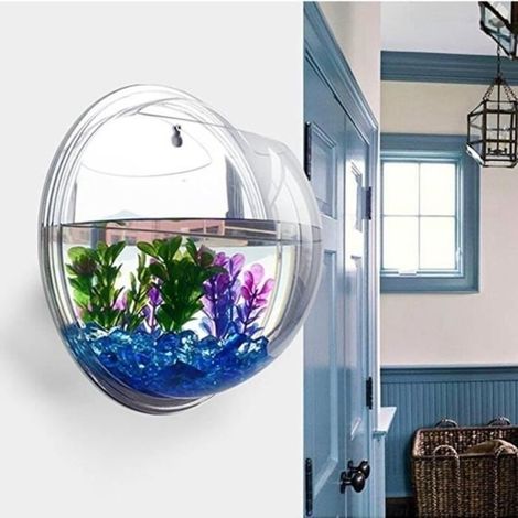 (Transparent)Aquarium mural à suspendre en acrylique transparent, claire, 23 cm
