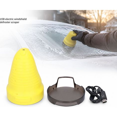 Grattoir à glace électrique USB pour pare-brise, ABS jaune, 16x11cm, dégivrage rapide sans rayures, batterie lithium 3000mAh (1/5)