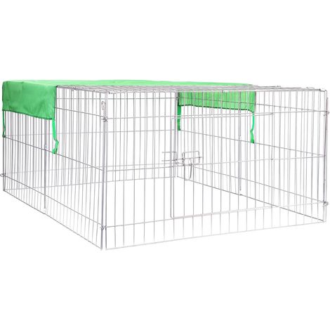 1 Parc Animaux Acier 1440x1160x580mm Toit Grillage Protection Solaire Extérieur Lapin Rongeur