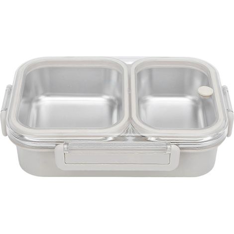 Edelstahl-Lunchbox, geruchsdicht, 2 Fächer, tragbar, quadratisch, 1,2 l, grau