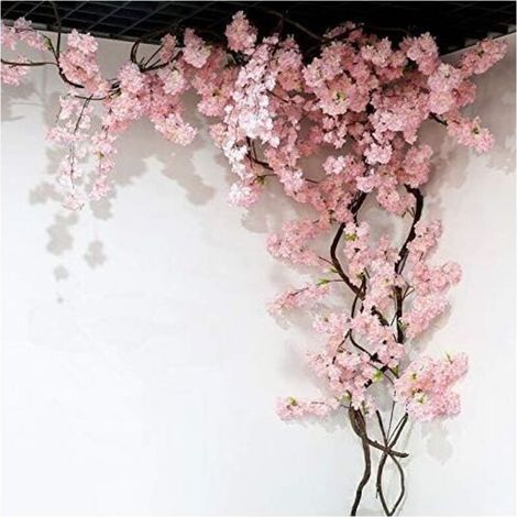 Fleur Artificielle 105 Cm Faux Cerisier Fleur Arbre 3 Fourche Sakura Branche Fleur Artificielle Soie De Mariage Fond Décoration Murale,AAFGVC (1/4)