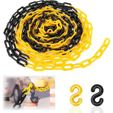 Warnkette – 10 Meter – Schwarz-gelber Kunststoff – Sicherheitsabgrenzung mit S-Haken – Baustellen und Parkplätze – 8 mm dick (1/5)