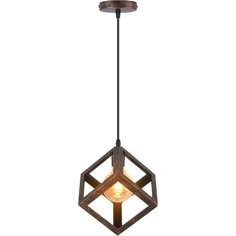 Plafonnier (sans ampoule), cube moderne, plafonnier en métal de style géométrique, compatible avec les ampoules E27, 161616 cm, cordon de suspension de 100 cm (couleur rouille). (1/5)