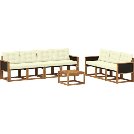 Conjunto de sofás de exterior con cojín 8 pcs Natural y Crema vidaXL