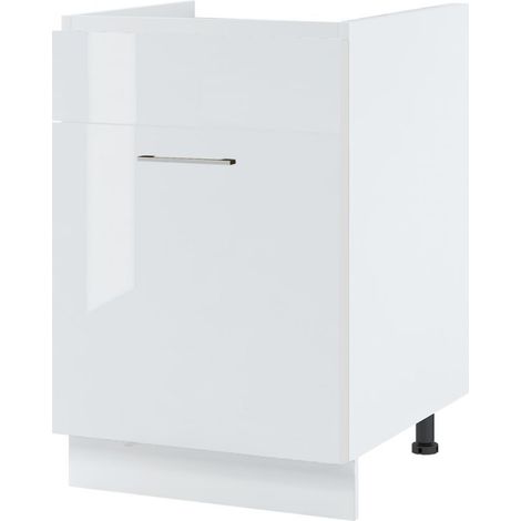 Meuble sous-évier Bellissi Blanc Brillant 1 porte coulissante L 60 cm - Porte avec poignée apparente White