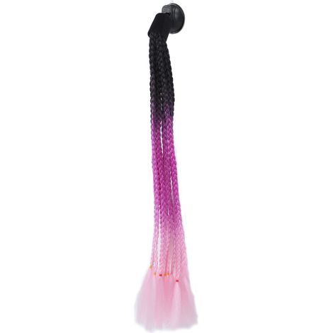 Casque moto avec tresse et ventouse - Postiche queue de cheval dreadlocks noir violet rose (1/5)