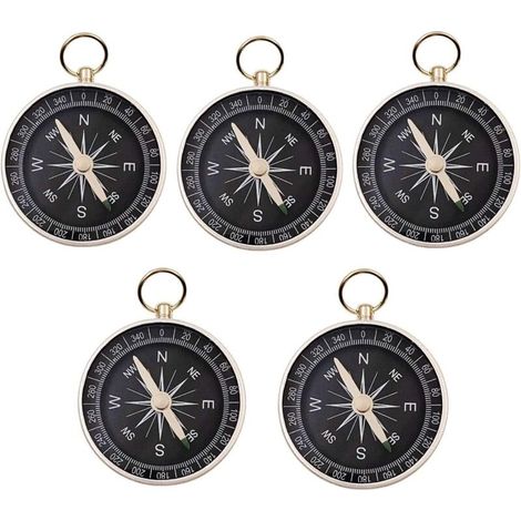 5 PCS 44mm Metal Pocket Compass with Loop on Top for Keychains, Party Favors, Birthday Gifts for Children (1/5)