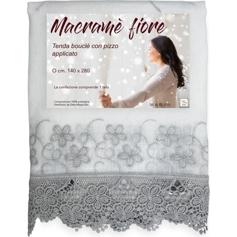 TENDA tendone PIZZO MACRAMÈ FIORE grigio CM.140X280 confezionata