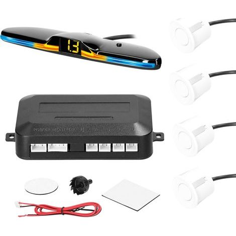 Ej.Life Radar de recul pour voiture - 4 capteurs de stationnement + écran à LED + Alarme + Rallonge + Foret pour forage,blanc (1/5)