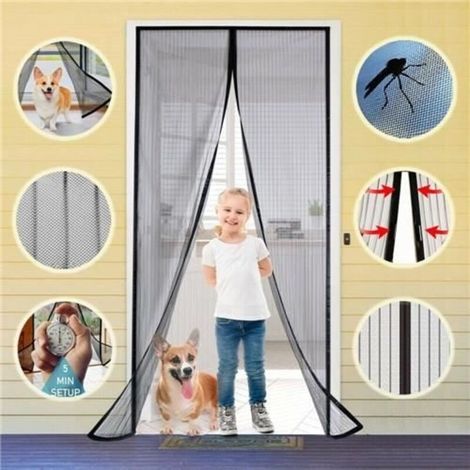 Moustiquaire Magnétique 2 Bandes en Mailles Serrés Anti-Moustique Volants Insecte pour Porte Fenêtre 100 x 210cm (1/4)