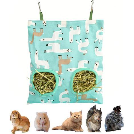 1 Pcs Sac à Foin pour Lapin, Sac de Foin Suspendus Animaux Supports de Stockage avec 2 Trous, Sacs de Nourriture pour Lapin et Cochon pour Chinchilla, Cochon d'Inde et Taupe (1/5)