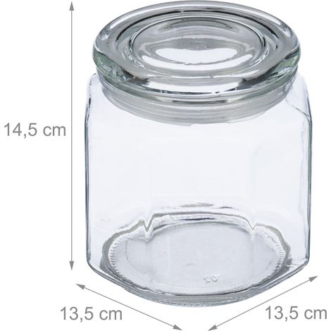 Set di 6 barattoli ottagonali da conservazione per cucina 1300 ml riordino ordinato finitura trasparente in vetro chiaro 130013252